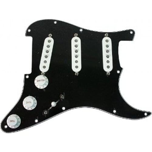3Ply Black Loaded Pickguard SSS w/ White Pickups for Strat Guitar Prewired New