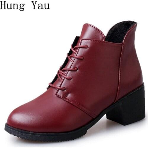 Women Ankle Boots High Heels Pointed Toe Platform 2018 Autumn Winter Female Casual Shoes Woman Fashion Lace Up Thick heel