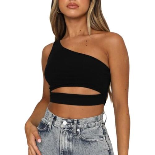 Women Navel Vest with One Shoulder Design Hollow Out Sexy Style Summer Clothing