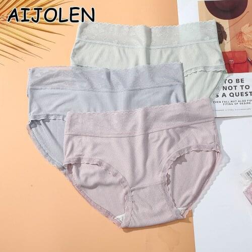 AIJOLEN High-waisted Belly Warm Underwear Cotton Breathable Soft Undepants Solid Color Lace Stitching Womens Panties