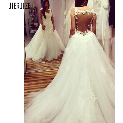 JIERUIZE Mermaid Wedding Dresses with Detachable Train Sweetheart Lace Appliques Beaded Backless Bridal Gowns Vestido de novia