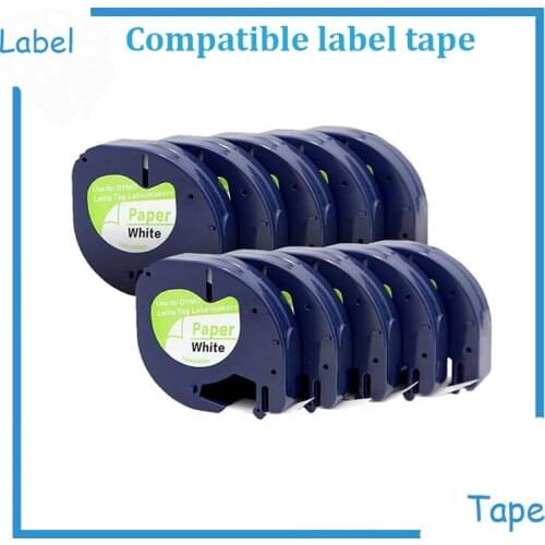 10PK 91200 91330 91220 59421 Compatible Dymo Letratag Tape 12mm Black on White Paper Label Ribbons for DYMO Letratag Printer