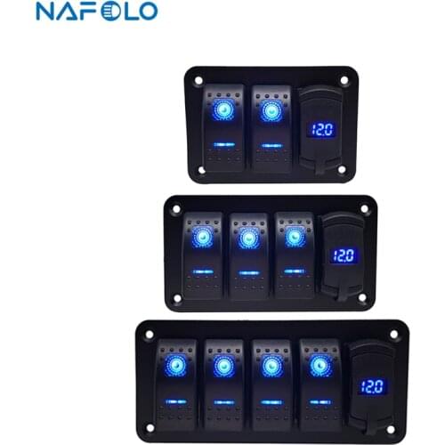 3/4/5 Gang ON Off Rocker Switch Panel with 4.2A Dual USB Charger Socket LED Digital Voltmeter Car Marine Boat LED Switch Panel