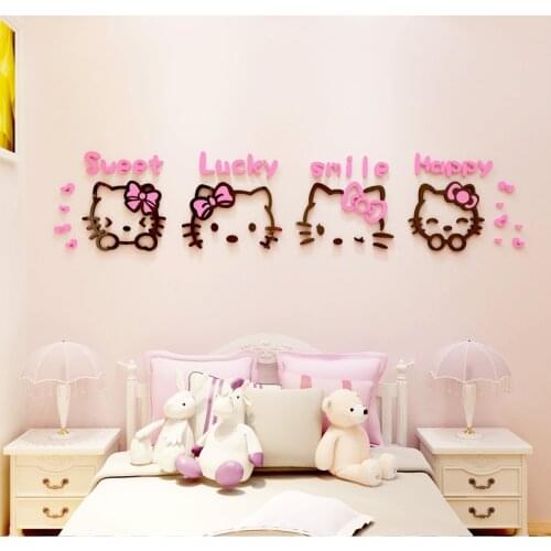 DIY Hello KY 3D three-dimensional Wall stickers kids room decoration acrylic crystal cartoon bedroom Setting wall room decor