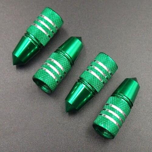 4pcs Green Universal Bullet Shape Car Wheel Tire Valve Air Stem Dust Caps Cover Truck Auto Vehicle Motorcycle Bicycle Accessory