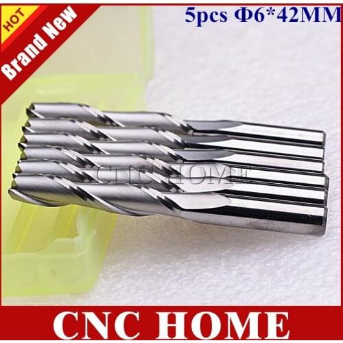 5 pcs 6*42MM 2 Flutes CNC Router Tools, Carbide Bits, Wood Cutters,Spiral End Milling Cutters,Engraving Carving Tool,Router Bits