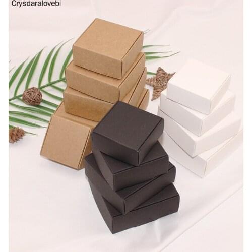 7 Sizes 50pcs Kraft Paper Candy Box Square Soap Box Jewelry Gift Packaging Box For Wedding Birthday Baby Shower Vanlentines Day