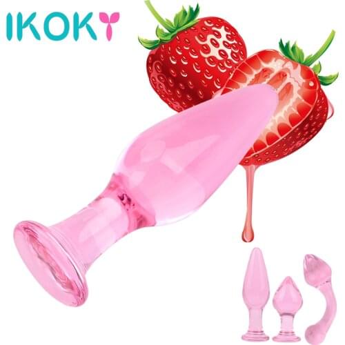 IKOKY Glass Anal Plug Pink Crystal Butt Plug Prostate Massage Female Masturbation Adult Products Sex Toy for Women Men