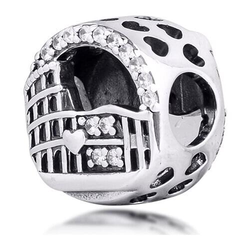 100% Real 925 Sterling Silver Roman Colosseum Openwork Charm Fits European Bracelet S925 Beads Silver Jewelry Gift