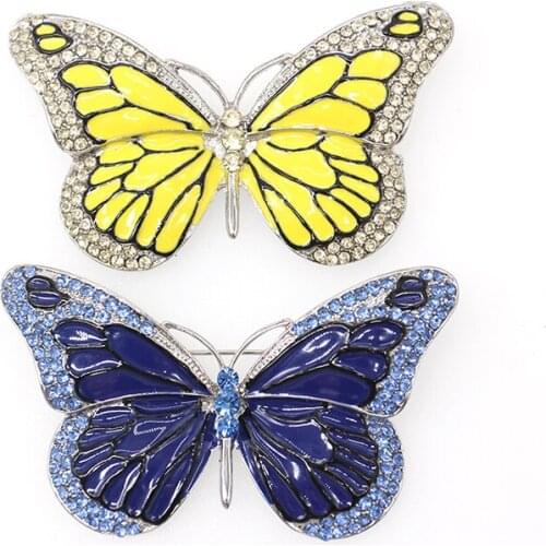 Free Shipping Enamel Crystal Butterfly Brooch Pin Animal Butterfly 2 Colors