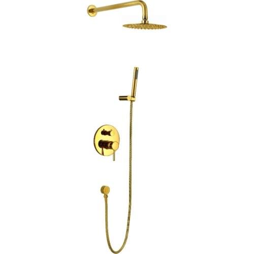 Free shipping polished gold Round Wall mounted shower faucets set
