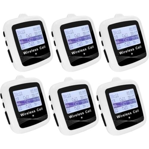 Wireless Paging System 6 Watches Receiver Big Screen White Black Water Call For Restaurant Hotel Or Hospital