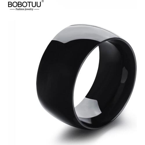 BOBOTUU Fashion 316L Stainless Steel Ring Gold/White/Black Color Wide Mens Ring Wedding Engagement Rings Jewelry BR19174