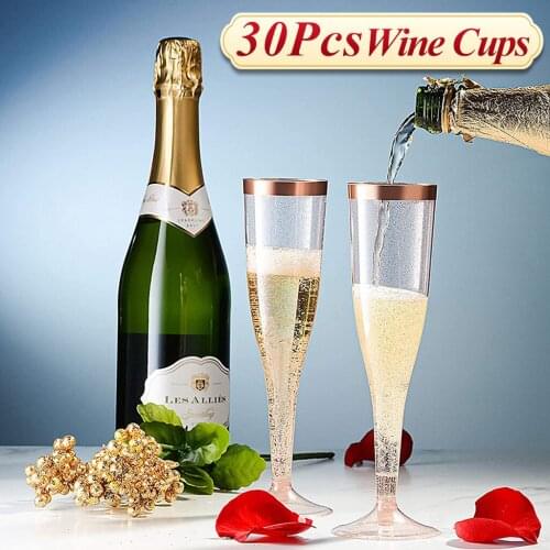 30Pcs Gold Decor Disposable Plastic Wijn Wine Cups Unbreakable Clear Champagne Wine Glasses Set Shatterproof Recyclable Drinkwar