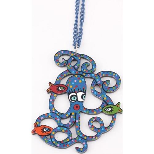 Bonsny colorful octopus face 2014 lovely cute & pendant fashion girls acrylics necklace & pendant for woman Free shipping