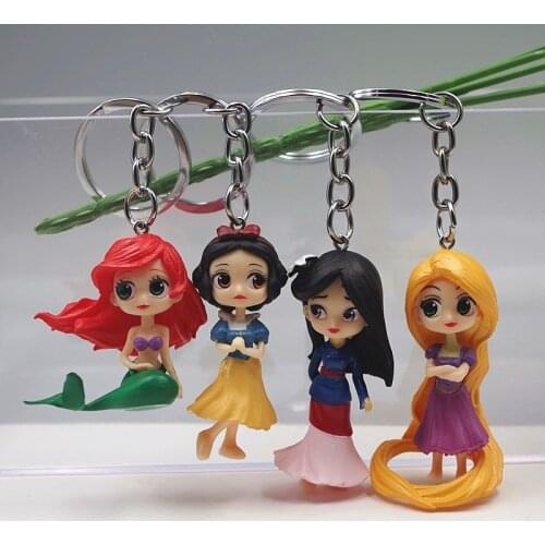 Disney New Mini Princess Mermaid Doll Keychain Pendant Accessory Gift Key Chain Woman Bag Car Keyring