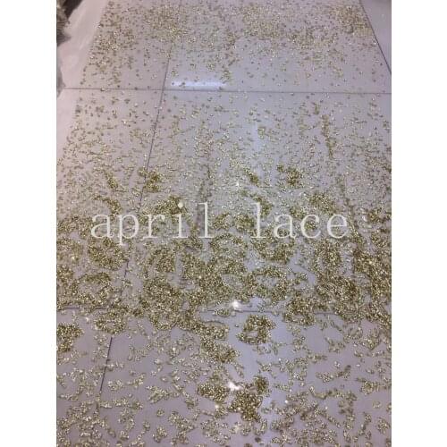 Fast ship 5yards/bag AA1521-2 # gold sexy new african glued glitter hand print tulle net mesh flower fabric for wedding