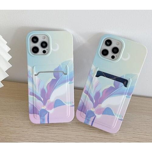 Colorful Banana Leaves IMD Phone Case for iPhone 12 11 Pro XS Max XR 8 Plus SE 2020 Card Money Slots Holder Soft TPU Back Cover