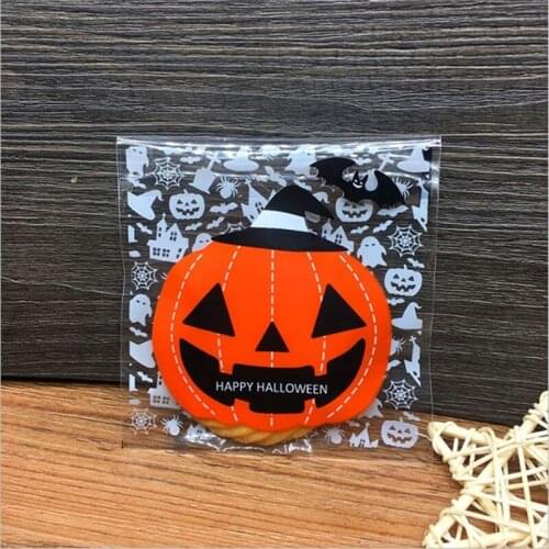 D&P 100pcs 10X10+3cm Multistyle Halloween Cookie Candy Bread Packaging Self-adhesive Plastic Biscuits Snack Baking Package bags