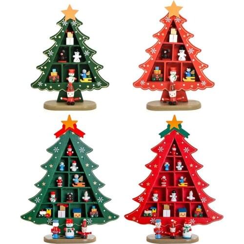 Wooden Christmas Tree Window Shop Mall Desktop Ornament Gifts