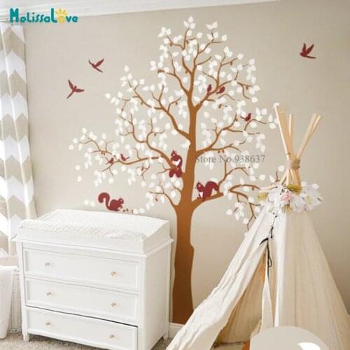 DIY Huge tree wall decal with squirrels and birds Nursery Baby Room Home Decor Wall Stickers BB016