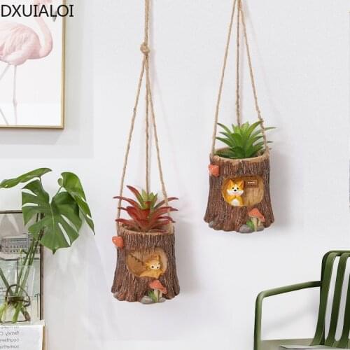 Home Decoration Cartoon Resin Swing Hanging Basket Succulent Flower Pot Creative Desktop Potted Personalized Decoration DXUIALOI