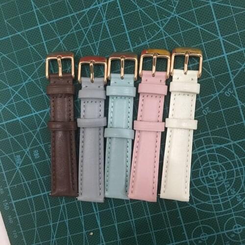 Smooth Genuine Leather Watchband 12 14 15 16 17 18 19 20mm Pink/Blue/Black/Grey Soft Calfskin Strap Pin Buckle for Brands Casio