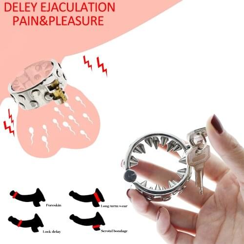 KALIS TEETH CBT Cock Penis Ring 2 Rows Spikes Ball Stretcher Scrotum Pendant Male Chastity Belt Device Torture Sex Toys For Men