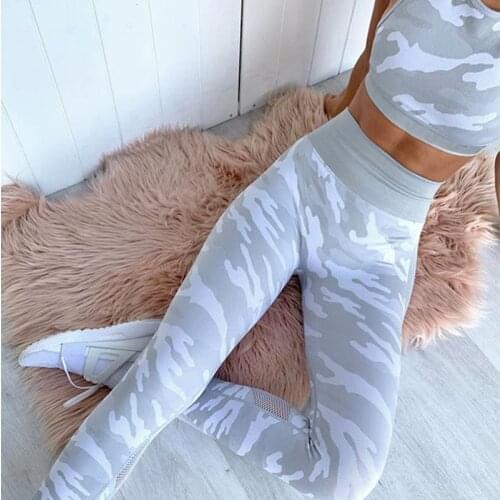 Camo Yoga Sportswear Fitness Clothing women running Sports Set High Waist Pants Cropped tops Gym suits women tracksuits