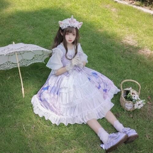 Kawaii Women Lolita Clothing Japanese 2021 New Summer Sweet Girls Lolita Strap Dress Vintage Lace Ruffle Loose Jsk Lolita S-4XL