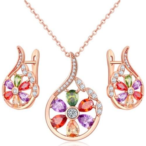 2pcs/Set Stylish personality zircon necklace earrings set Wedding crystal accessories two-piece Ring For Women Jewelry Dropship