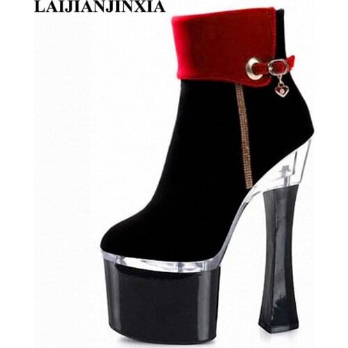 LAIJIANJINXIA New Sexy Boots Women Pole Dance Shoes Night Club Dancing Shoes Platform 18cm Ultra High Heels Ankle Boots