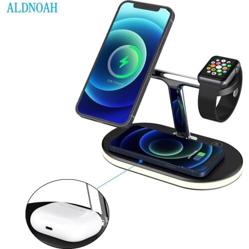Magnetic 3 in 1 Wireless Charger for iphone 12 pro max mini Airpods iwatch Fast Charging Qi Wireless Charger Station Night light
