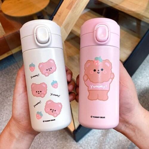 Fashionable Cute Bear Large Capacity Anti-fall Insulation Cup Simple Thermal Insulation Straight-body Water Bottle With Lid