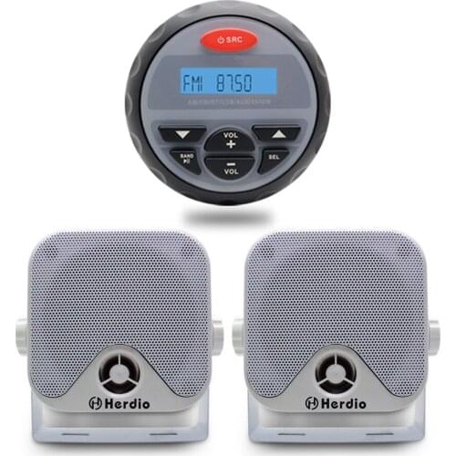 Marine Stereo Bluetooth Motorcycle Audio Waterproof Radio Boat FM AM Receiver ATV RZR RV Car 4" Marine Box Speakers Wall Mounted