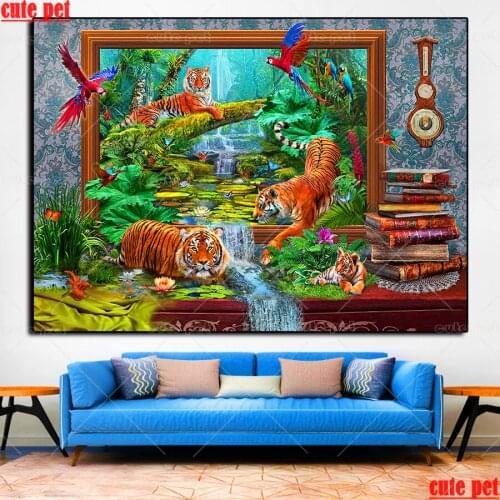 5D Diy Diamond Painting set parrot tiger jungle Cross Stitch Kits Diamond Mosaic Embroidery 3d Painting round drill Animal Decor
