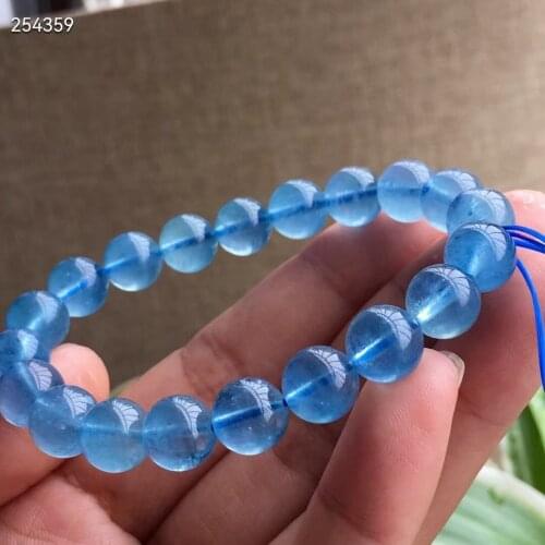 Genuine Natural Blue Aquamarine Clear Round Beads Bracelet 9.5mm Women Men Brazil Stretch Crystal Brazil Bracelet Jewelry AAAAA