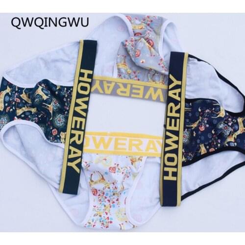 4PCS/Lot Underwear Men Briefs Deer Print Bikini Tangas Mens Low Waist Cotton Underpants High Fork Briefs Gay Sexy Men Underwear