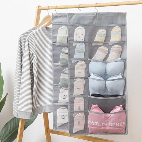 New Double Sided Storage Bag 15/30Pockets Oxford Hanging Bag Socks Bra Underwear Rack Hanger Door Wall Hanging Organizer