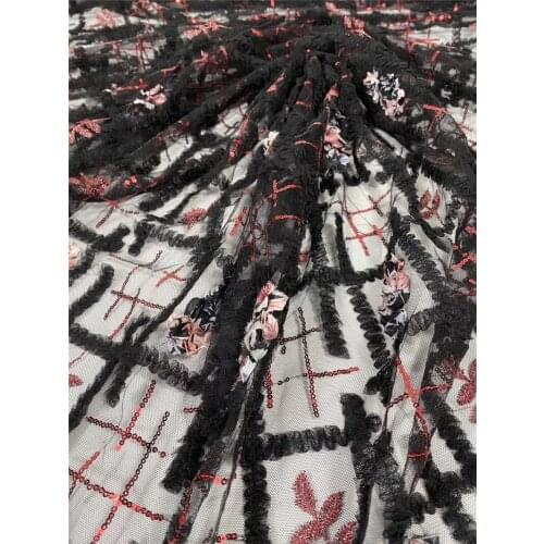 New French tulle lace fabric with 3d flowers net lace fabric 11JRB-61502 french embroidered for nice dress
