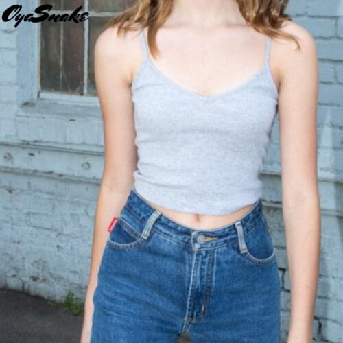 Oyasnake Basic Camis Cotton Summer Womens U-Neck New Fashion Cropped Camisole Solid Sexy Strap Casual Tops