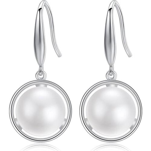 S925 Sterling Silver Freshwater Pearl Simple Anti-Allergy Womens Ear Pendant