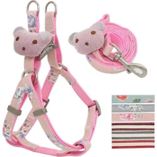 Dog Harness Leash Set Adjustable Lovely Cartoons Bear Printing Dog Harness for Small Medium Pets Leashes Durable Outdoor