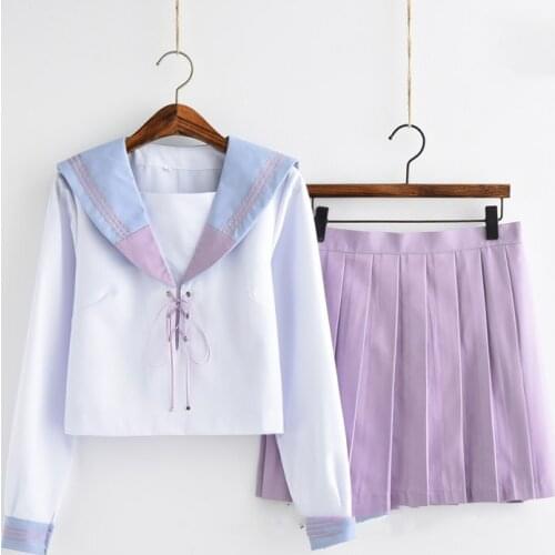 Orthodox School Jk uniform Fragrant purple Patchwork Sweet college wind Long-sleeved shirt Sailor suit Harajuku Pleated skirt