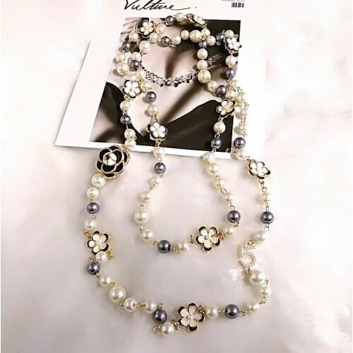 Mimiyagu Luxury Colorful Pearl Pendant Letter 5 Pendant Women High Quality cc Necklace Jewelry