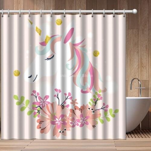 Animal Unicorn Fashion 3D Print Pink Shower Curtain Bathroom Set With Waterproof Hook Bath Curtains Cartoon Kids African Funny