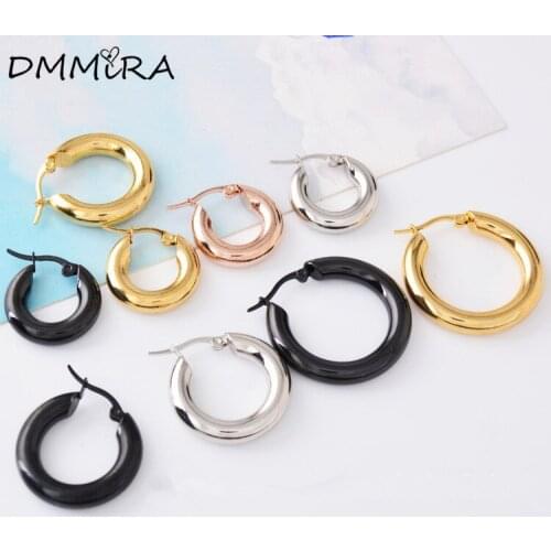 Fashion Women Men Punk Loop Hoop Pendientes Color Gold Black Stainless Steel Round Circle 5mm Huggie Earrings Brincos Jewelry