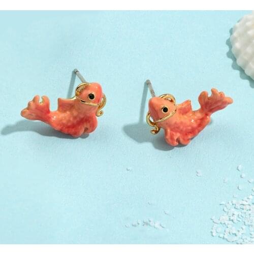 Luck Koi Earrings For Women Enamel Glaze Fish Stud Earring Female Jewelry Cute Chinese Style Fish Ears Accessories