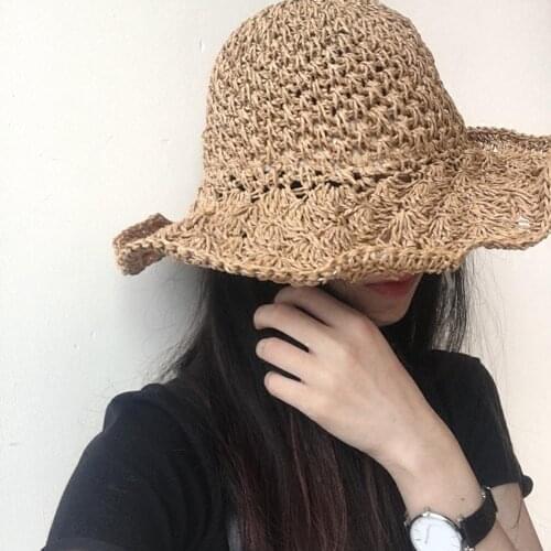 Summer Sun Hats for Women Foldable Crochet Knit Straw Hat Women Large Brim Summer Hat Anti-UV Beach Hat Sun Hats chapeau femme
