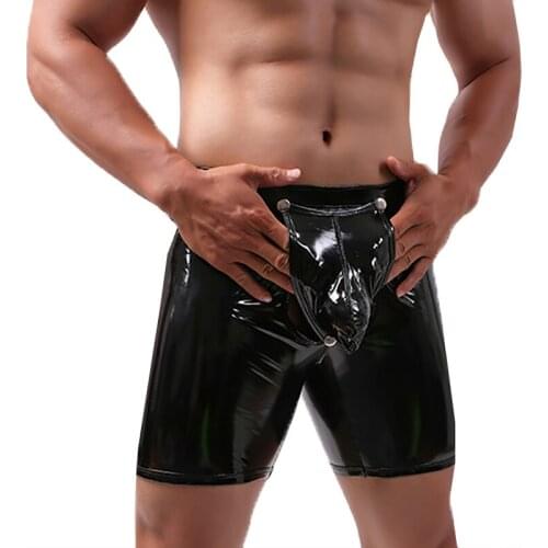 Sexy Men Boxer Shorts Faux Leather Gay Underwear Lingerie Open Crotch Panties Calzoncillos Hombre Erotic Boxershorts Plus Size
